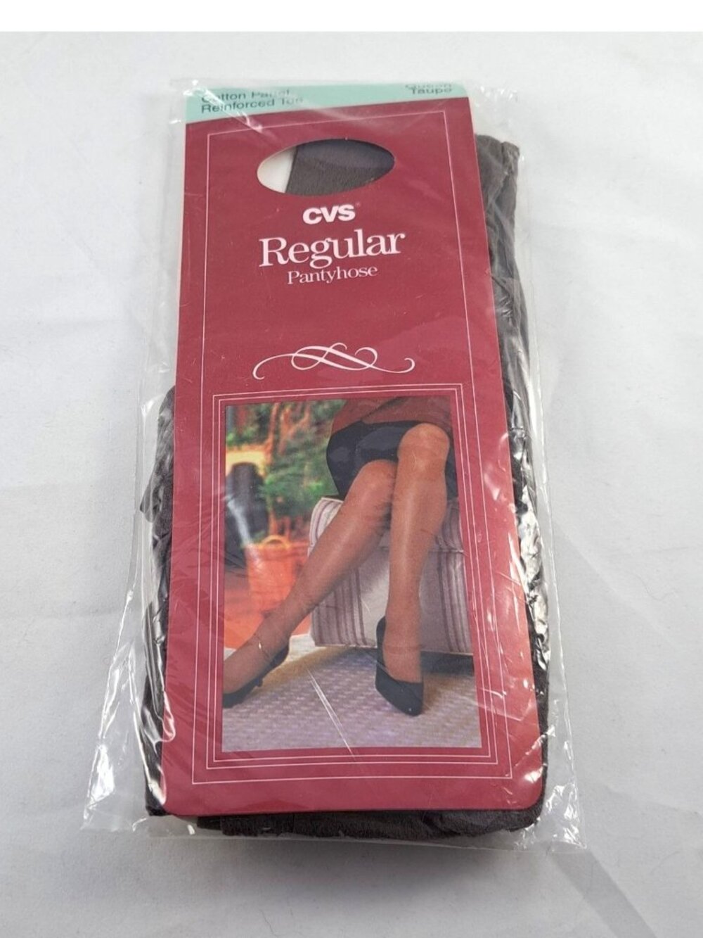 CVS Womens Size Queen Pantyhose Taupe Cotton Panel Reinforced Toe USA Vintage